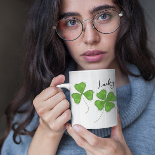 Caneca De Café Verde - Quatro Folhas de Folha Personalizadas