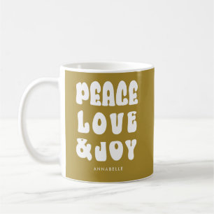 Caneca De Café Verde Retro Groovy Paz Amor Alegria Feriado