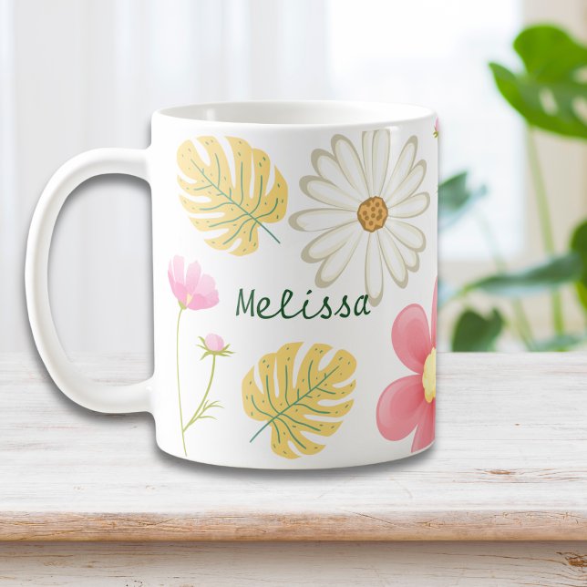 Caneca De Café Verde-Rosa Elegante (Criador carregado)