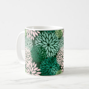 Caneca De Café Verde Rosa Moderno Dahlia Floral