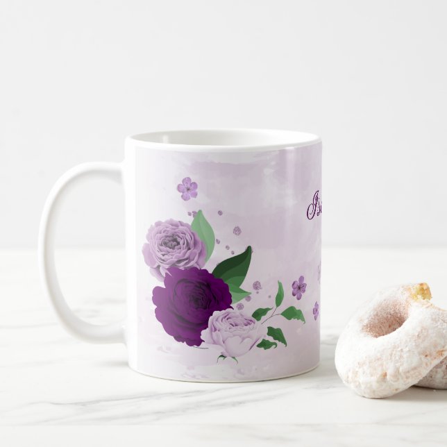 Caneca De Café Verduras roxas românticas (Com Donut)