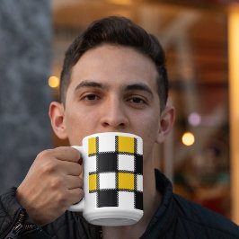 Caneca De Café Verificação de Xadrez Preta e Amarela