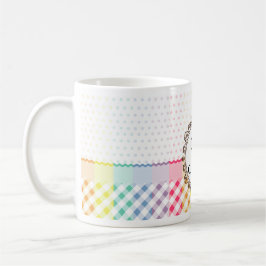 Caneca De Café Verificações e listras de Polkadots do arco-íris