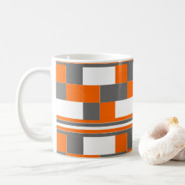 Caneca De Café Verificações Faixa Cinza Laranja Padrão Branco