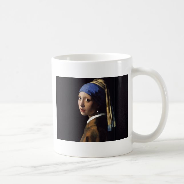 Caneca De Café Vermeer Girl Pearl Enarrando pintura de arte (Direita)