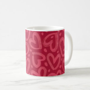 Caneca de Café Vermelha Romântica com Padrão de Co