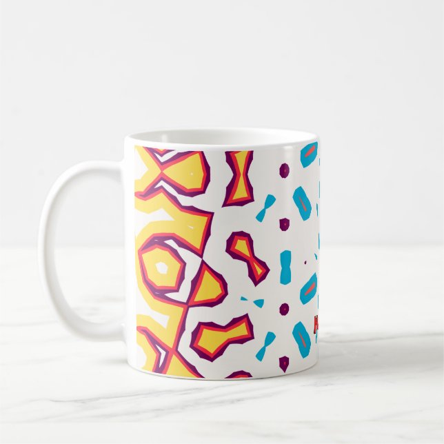 Caneca De Café Vermelho Artístico e Padrão Angular Moderno Azul (Esquerda)