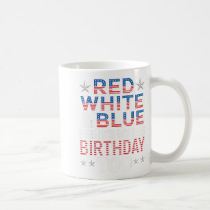 Caneca De Café Vermelho Branco & Azul É Meu Aniversário També