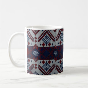 Caneca De Café Vermelho Branco Azul Clássico Nórdico Tricô Fair I