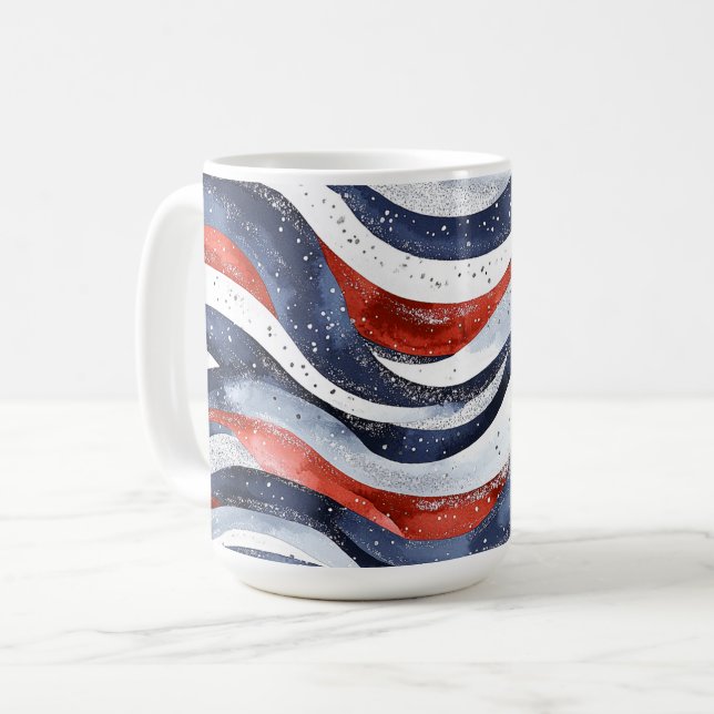 Caneca De Café Vermelho Branco Azul Náutico   (Frente Esquerda)