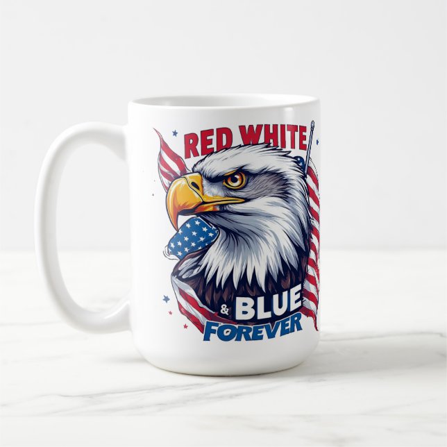 Caneca De Café Vermelho Branco & Azul Para Sempre Bandeira Americ (Esquerda)