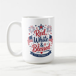 Caneca De Café Vermelho, Branco & Bendito 4 de Julho Patriótico