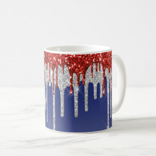 Caneca De Café Vermelho Branco Brilho Gotejamento Azul Patriótico