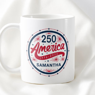 Caneca De Café Vermelho Branco e Azul Aniversário de 250 anos da 