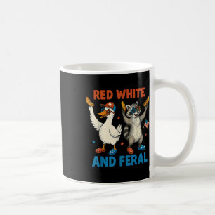 Caneca De Café Vermelho Branco E Feral Raccoon Engraçado & Ga