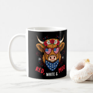 Caneca De Café Vermelho Branco e Moo Vaca das Terras Altas 4 de J