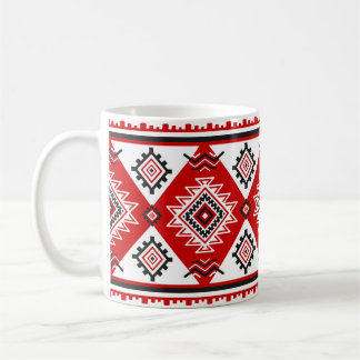 Caneca De Café Vermelho branco preto étnico, motivos ucranianos.