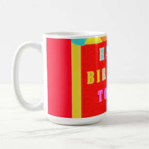 Caneca De Café Vermelho brilhante e cores mistas feliz aniversári