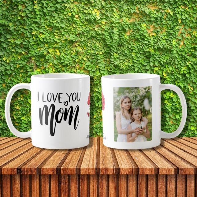 Caneca De Café Vermelho Carnação Eu Te Amo Foto Da Mãe (Criador carregado)