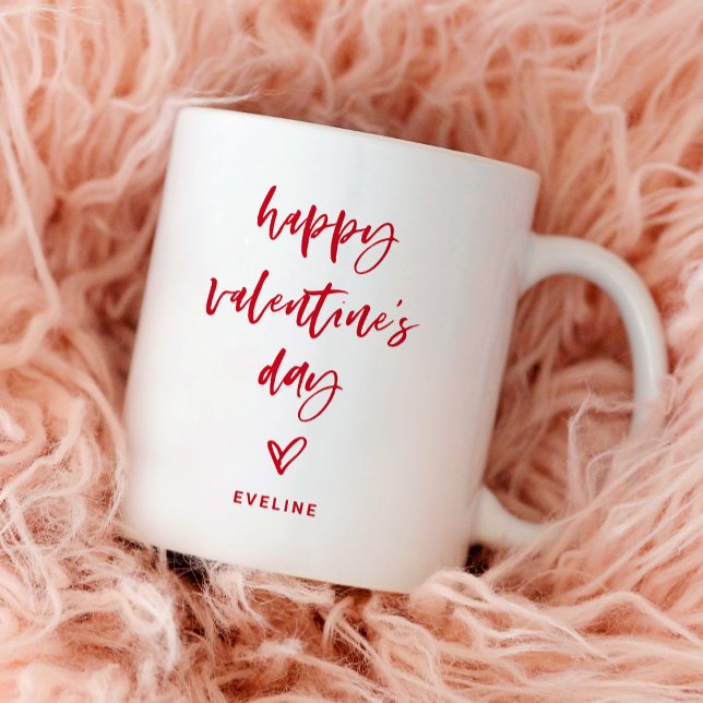 Caneca De Café Vermelho e Branco | Roteiro casual e Namorados car (A simple and stylish Valentine's Day mug)