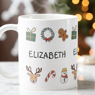 Caneca De Café Vermelho e Verde Festivo Cute Natal Personalizado
