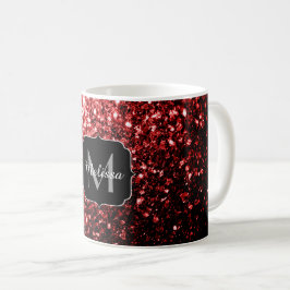 Caneca De Café Vermelho Escuro falso Brilho brilhos Glamour Monog