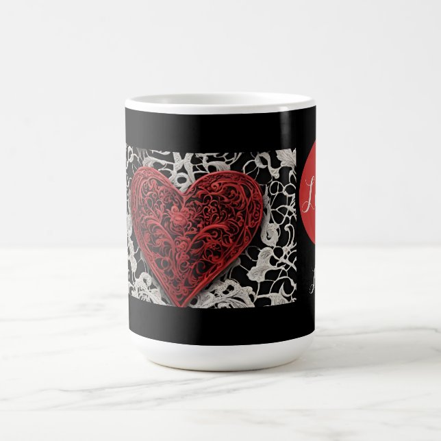 Caneca De Café Vermelho Moderno e Lace Negro (Centro)