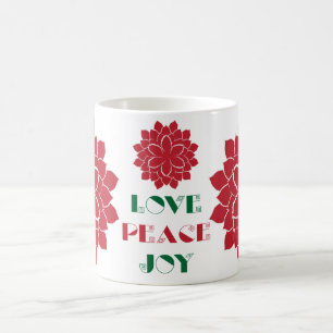 Caneca De Café Vermelho moderno, Verde e Branco Amor, Paz, Joy SM
