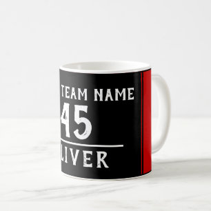 Caneca De Café Vermelho Preto com Nome da Equipe Número
