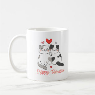 Caneca De Café Vermelho Preto Ilustrado Gatos Fofos Feliz Dia dos