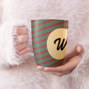 Caneca De Café Vermelho retrô e verde listrado Personalizado Mono