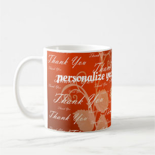 Caneca De Café vermelho, rosa, ouro, prata, obrigado + você, flor