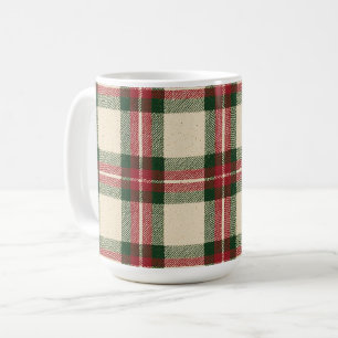 Caneca De Café Vermelho Verde Creme Xadrez Listras Natal