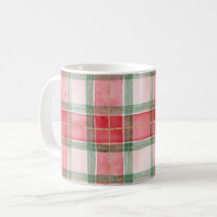 Caneca De Café Vermelho Verde Dourado Xadrez Listras Natal