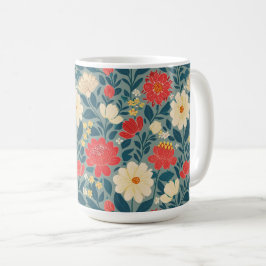 Caneca De Café Vermelho, Verde e Creme Floral Chinoiserie