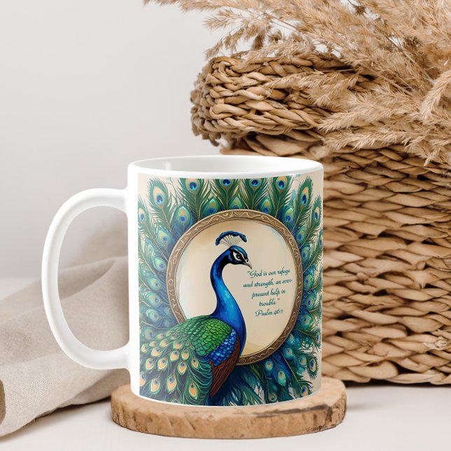 Caneca De Café Versejo Bíblico do Pavão Celestial  (Criador carregado)