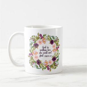 Caneca De Café Versículo Bíblico Cristão Floral Rosa Roxo