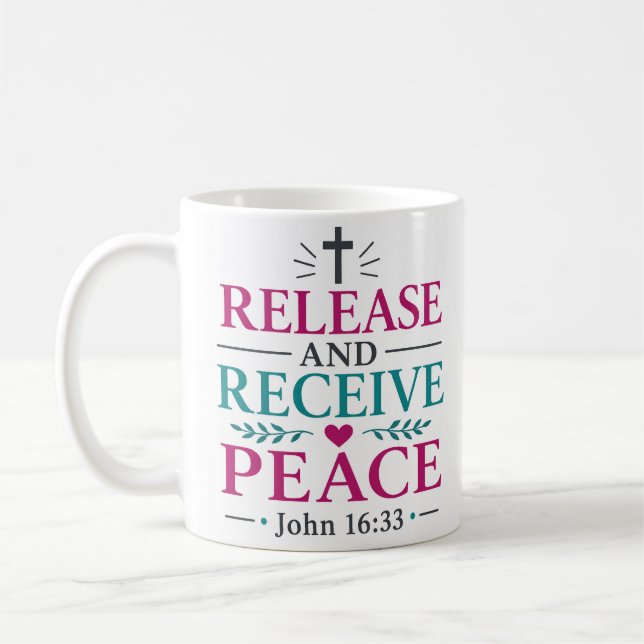 Caneca De Café Versículo Bíblico Cristão Liberta e Recebe Paz (Esquerda)