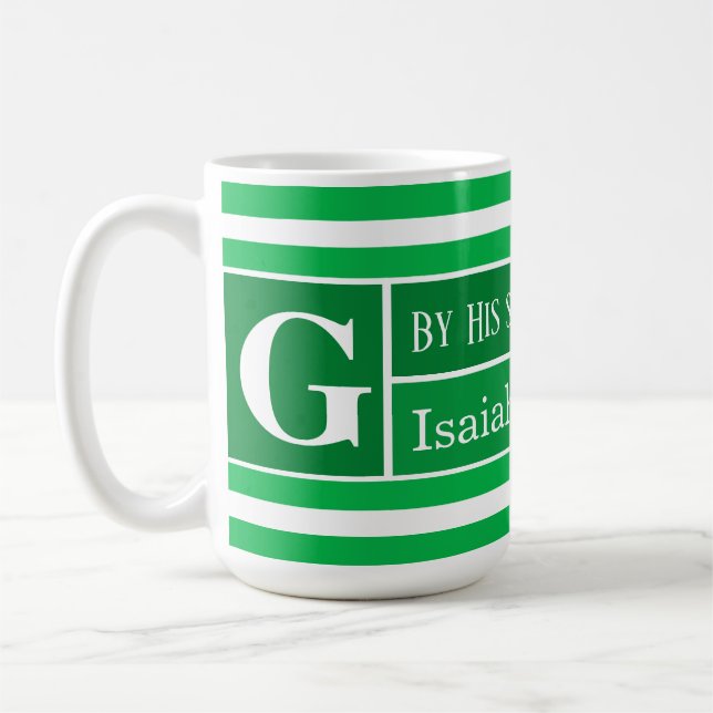 Caneca De Café Versículo Bíblico de Cura Faixa Verde Inicial (Esquerda)