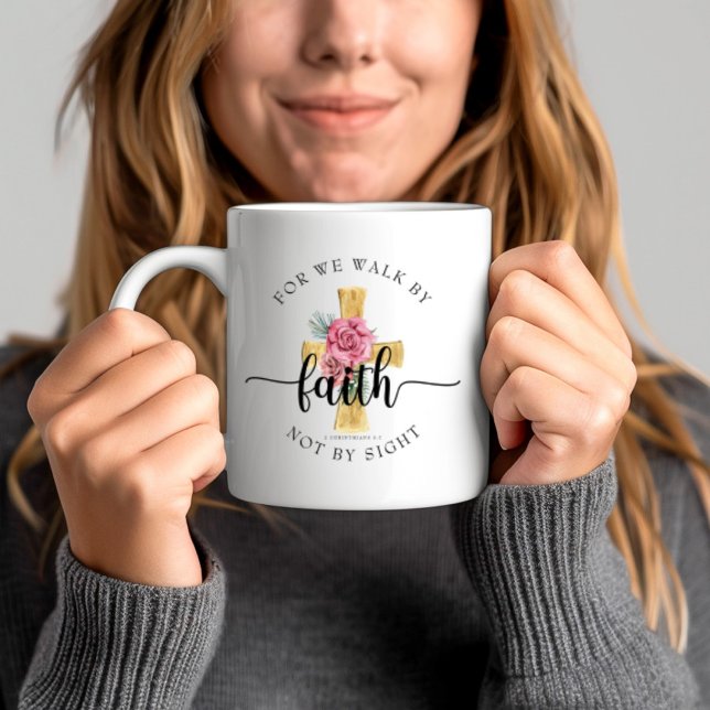 Caneca De Café Versículo Bíblico Moderno da Cruz Floral (Modern Floral Cross Bible Verse Coffee Mug)