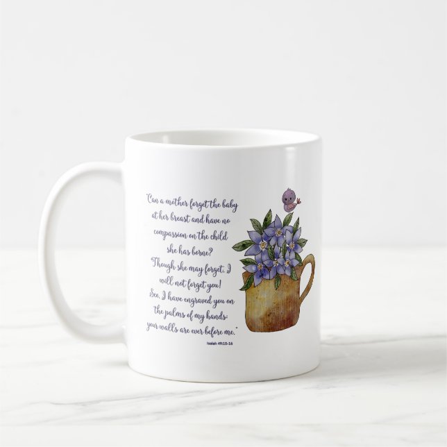 Caneca De Café Versículo da Bíblia Isaías 49 Escrito  (Esquerda)