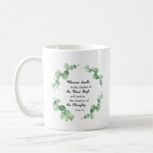 Caneca De Café Versículo da Bíblia salmo 91 Coroa de Eucalipto Cr