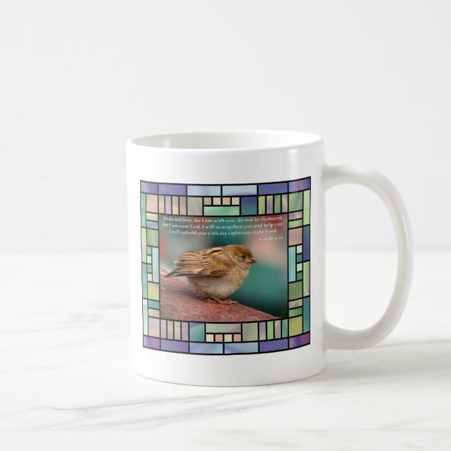 Caneca De Café Verso da bíblia do 41:10 de Isaiah com vitral do (Direita)