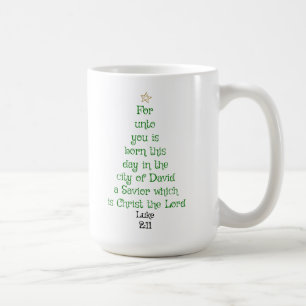 Caneca De Café Verso da Escritura da Árvore do Natal (Luke 2:11)