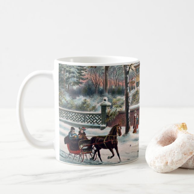 Caneca De Café Véspera de Natal da Rua Inverno (Com Donut)
