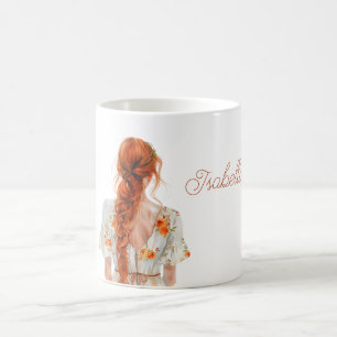 Caneca De Café Vestido Floral de Cabelo Trançado Ruivo