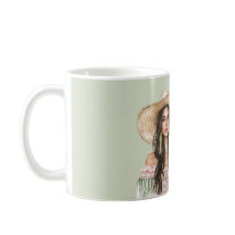 Vestido Rosa Verde Feminino Chapéu