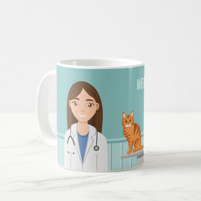 Caneca De Café Veterinária Médica De Vet Com Gato E Cão (Frente Esquerda)