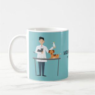 Caneca De Café Veterinário Homem Com Animais & Texto Personalizad