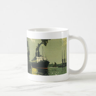 Caneca De Café Viagem Antiga, Navio de Cruzeiro em um Porto